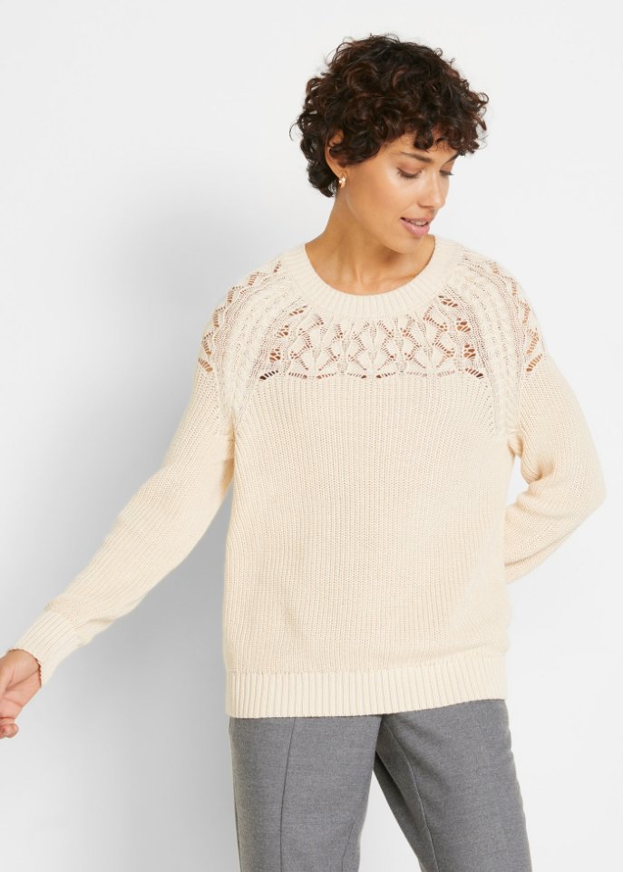Baumwoll-Pullover mit Ajourmuster