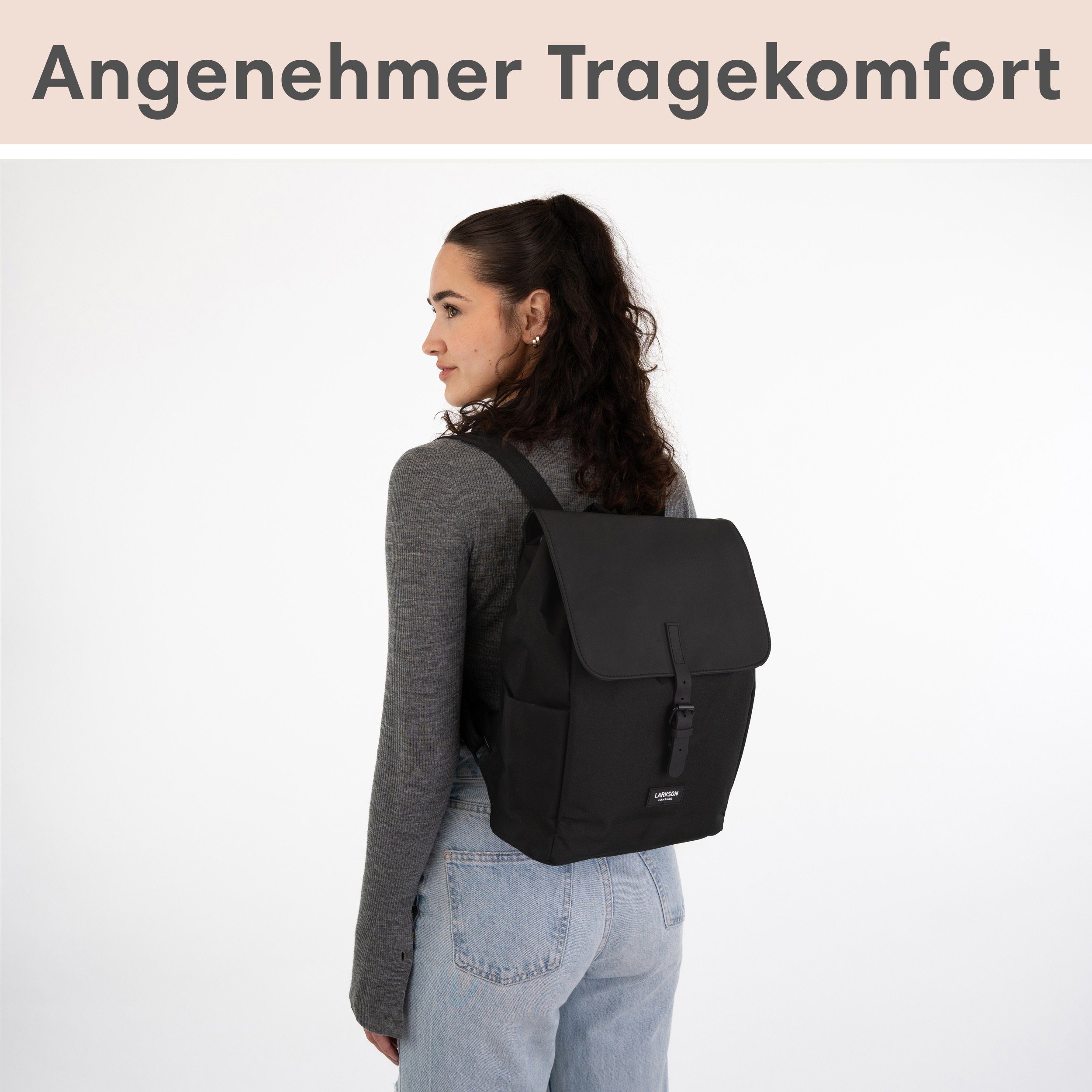 LARKSON Cityrucksack Ida Laptop Rucksack Damen Herren Klein Elegant, Anti Diebstahl Seitentasche, Laptopfach, Wasserabweisend