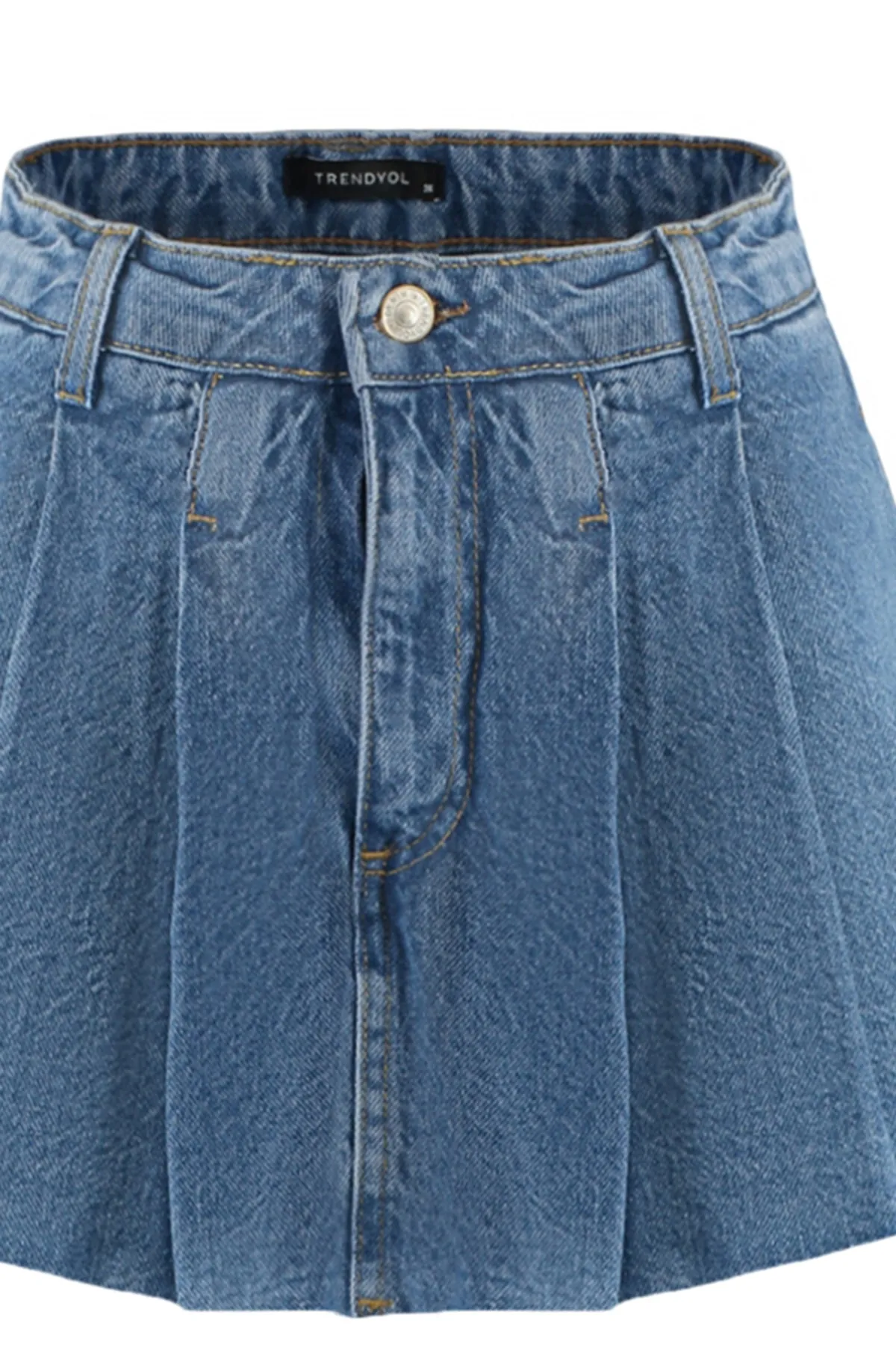 Trendyol Collection  Blauer, plissierter Denim-Shortsrock mit normaler Taille TWOSS22SR00163