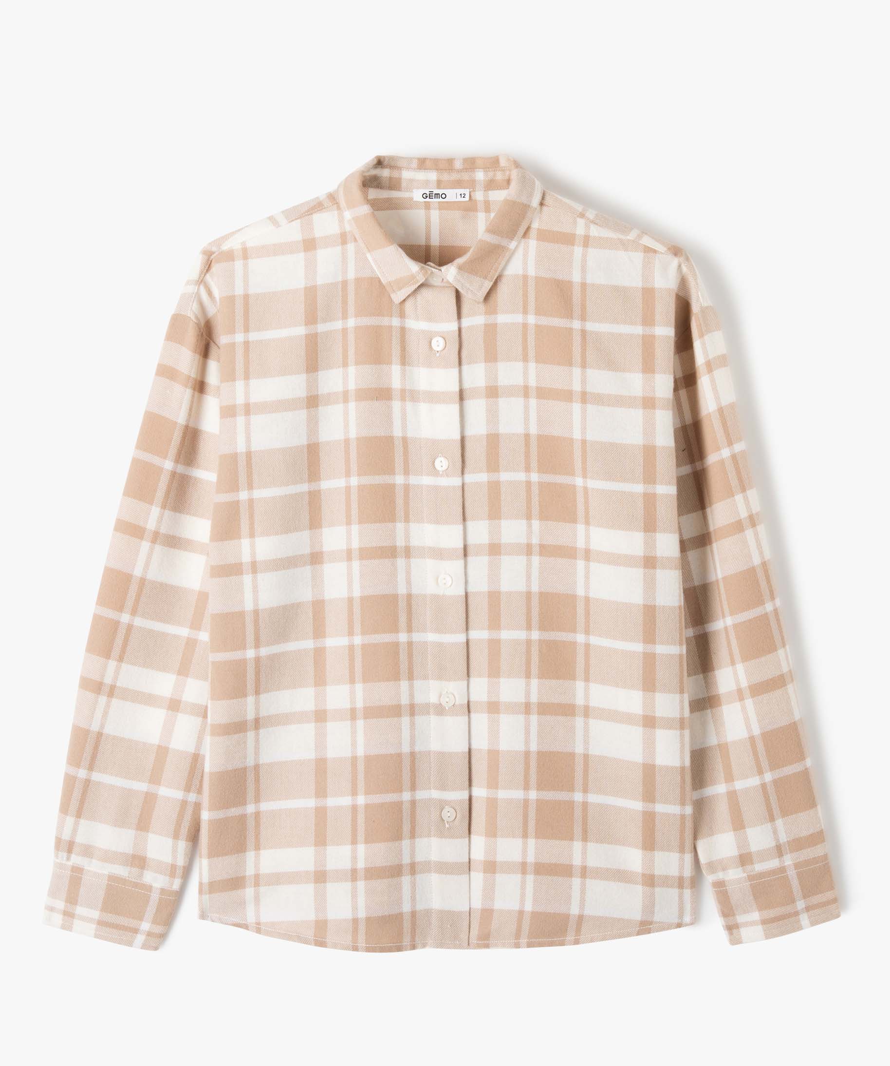 Chemise fille à carreaux en flanelle beige | GEMO