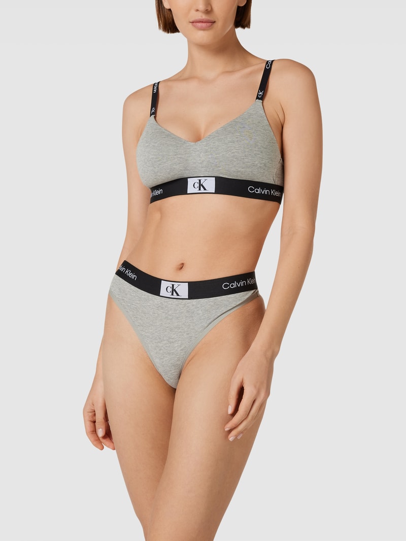 Bralette mit elastischem Logo-Bund in hellgrau meliert