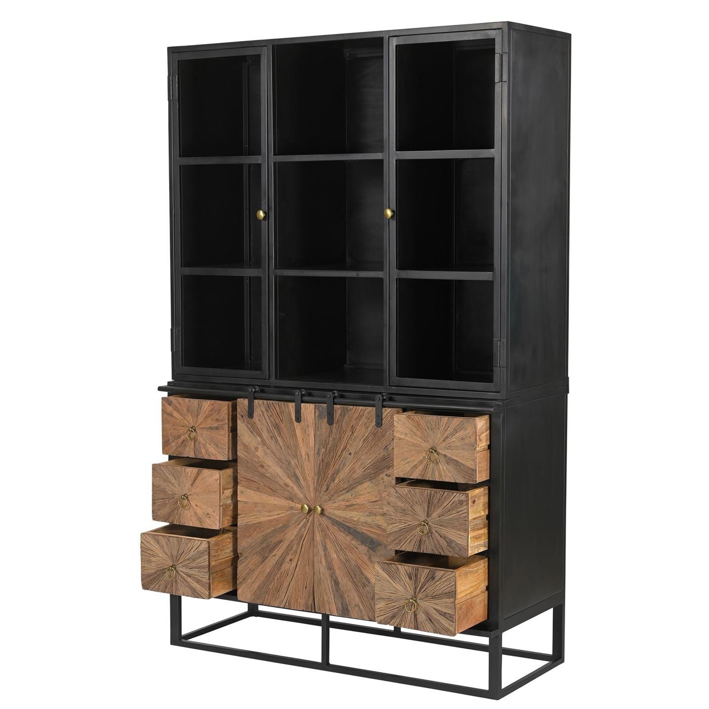 baario Buffet Schrank MERID Industrial Altholz Vitrine recyceltes Massivholz & Eisen Geschirrschrank