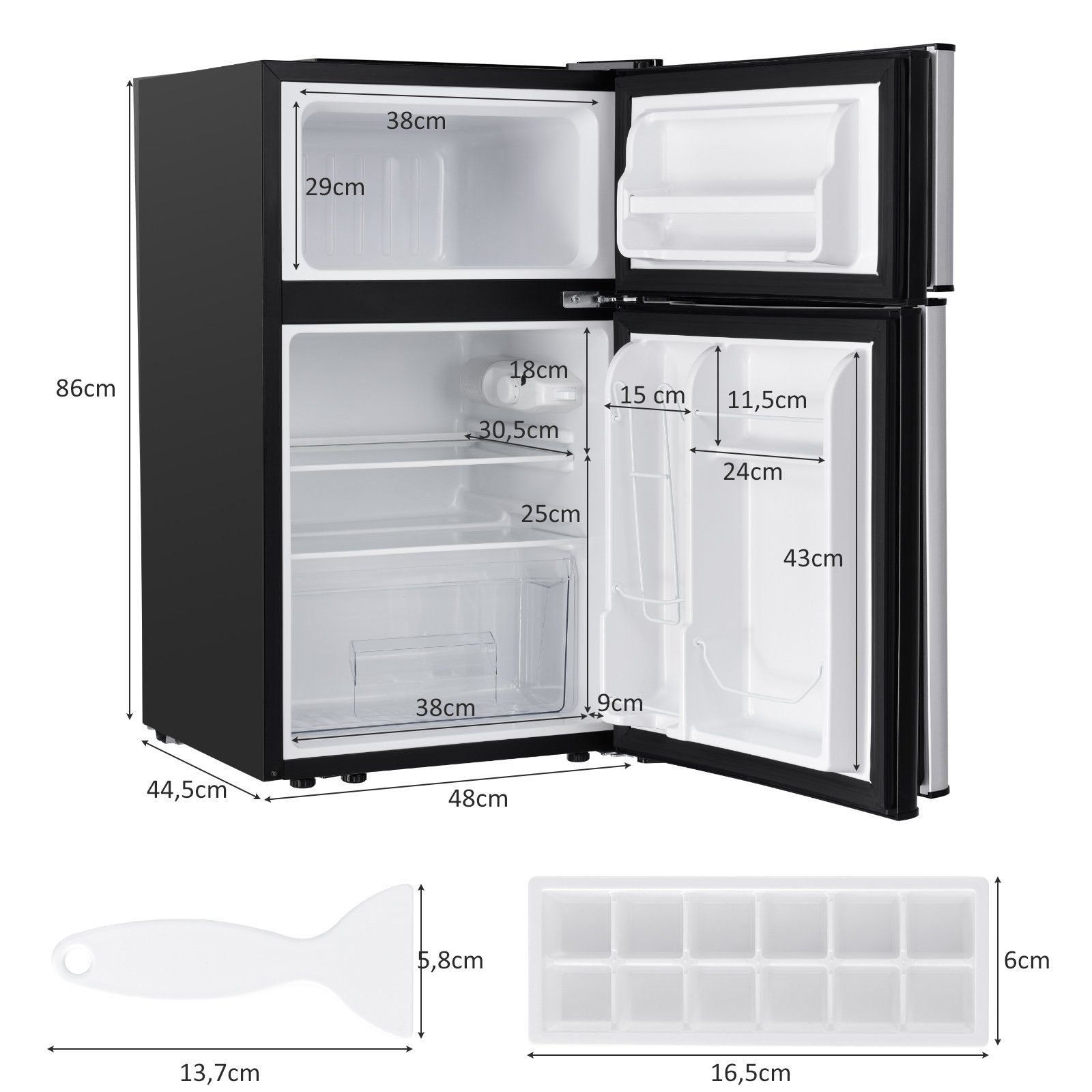 COSTWAY Kühlschrank EP22672DE/BCD-90, 86 cm hoch, 49,5 cm breit