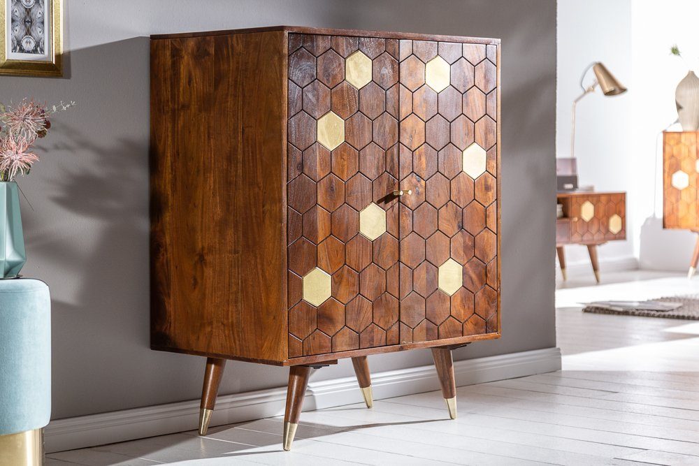 riess-ambiente Barschrank MYSTIC LIVING 75cm braun / gold (Einzelartikel, 1-St) Wohnzimmer· Massivholz · Retro · Akazie
