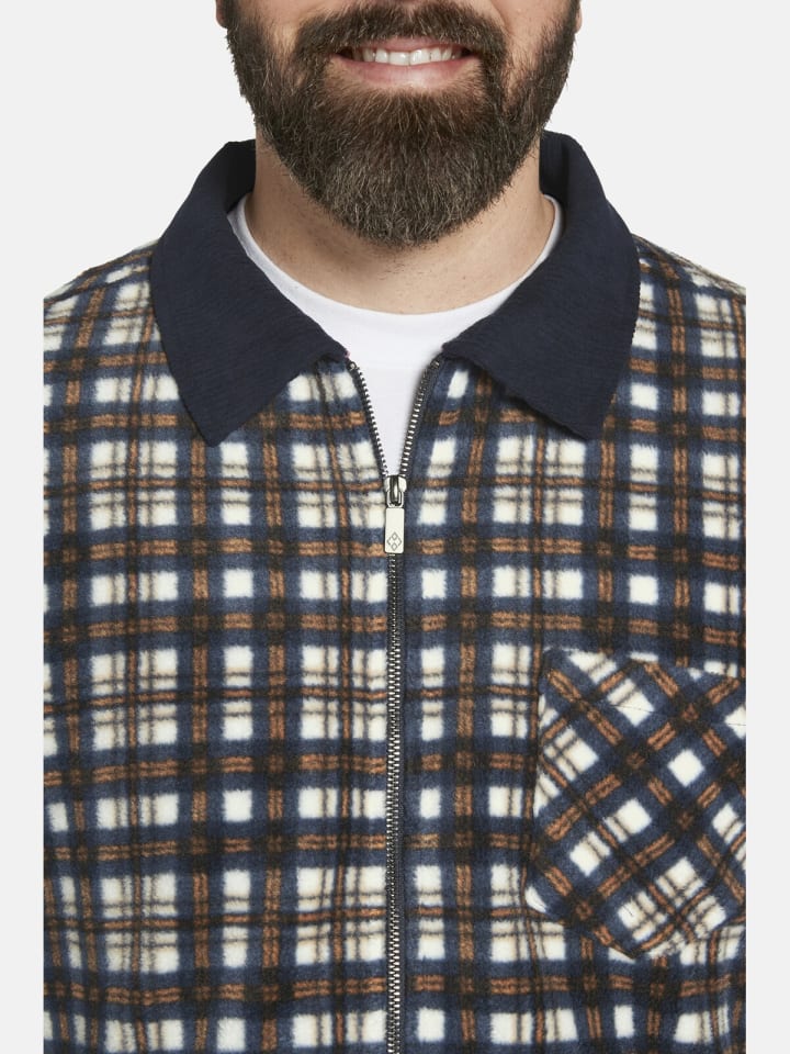 Charles Colby Fleecejacke DUKE ERINS in dunkelblau kariert günstig kaufen
