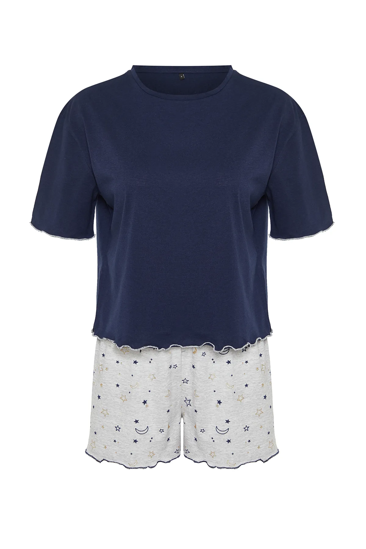 Trendyol Collection  Marineblaues Pyjama-Set aus 100 % Baumwolle mit Galaxie-Muster THMSS24PT00203
