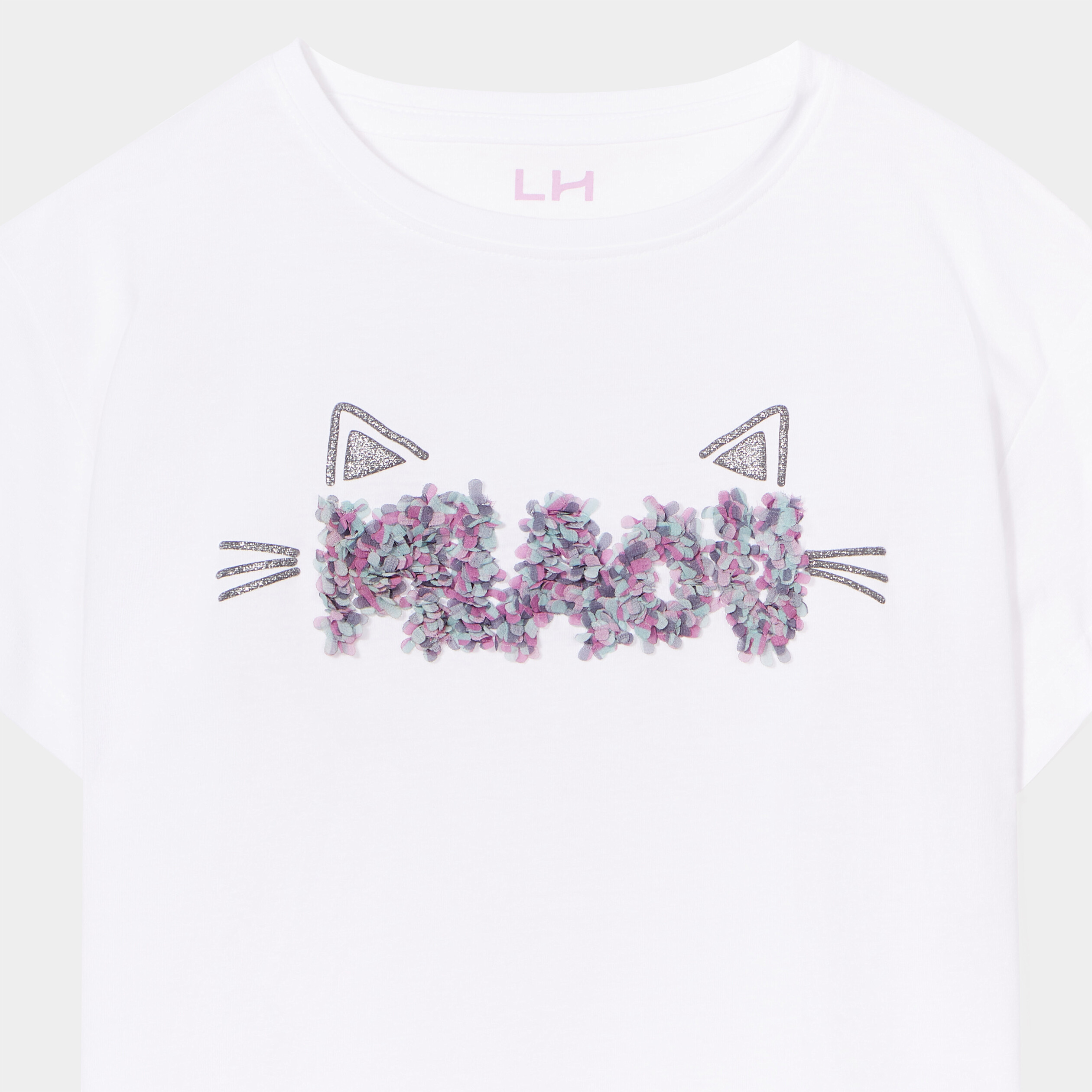 T-shirt avec pétales manches courtes ivoire fille | La Halle