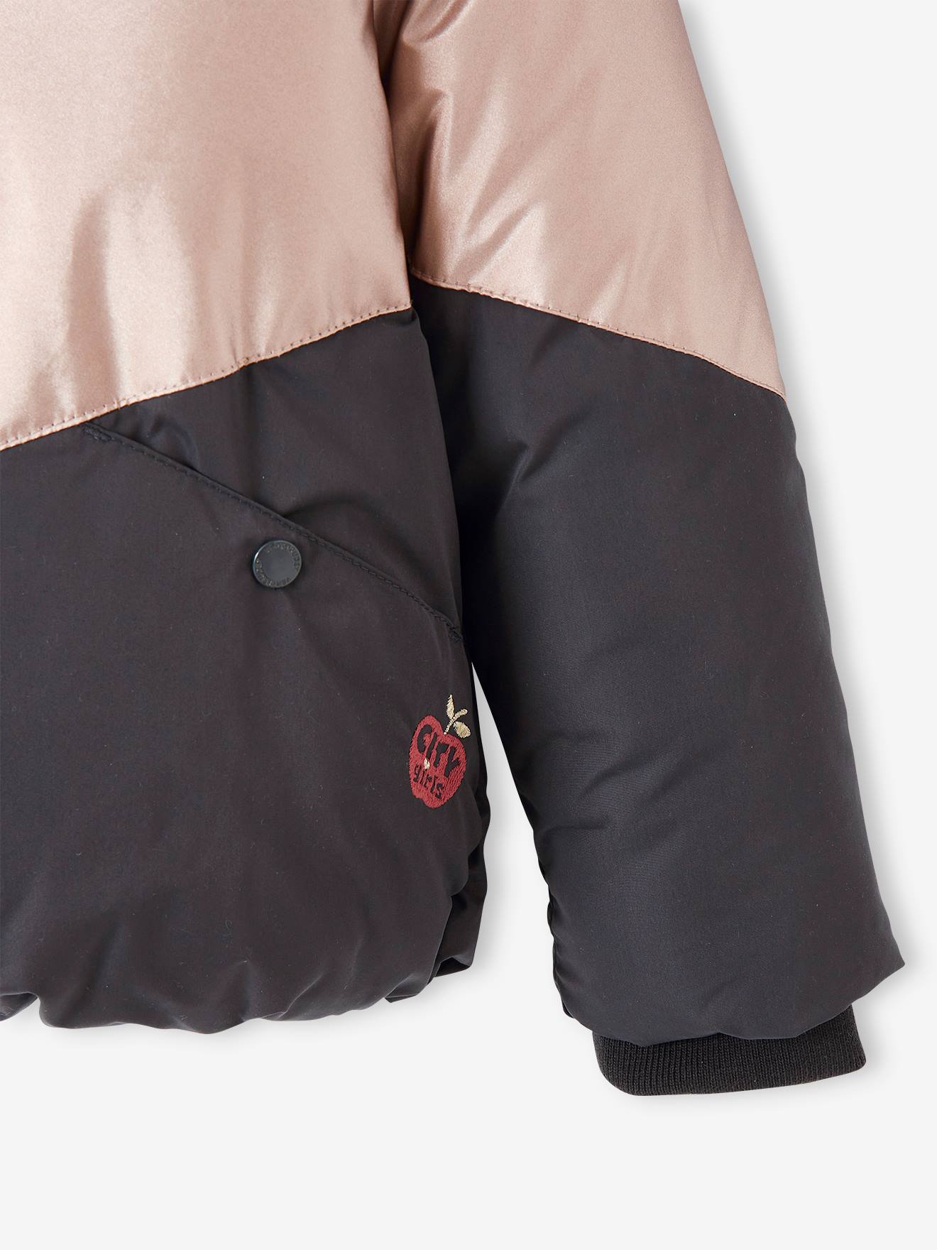 Doudoune à capuche colorblock fille doublée maille polaire rose fumé