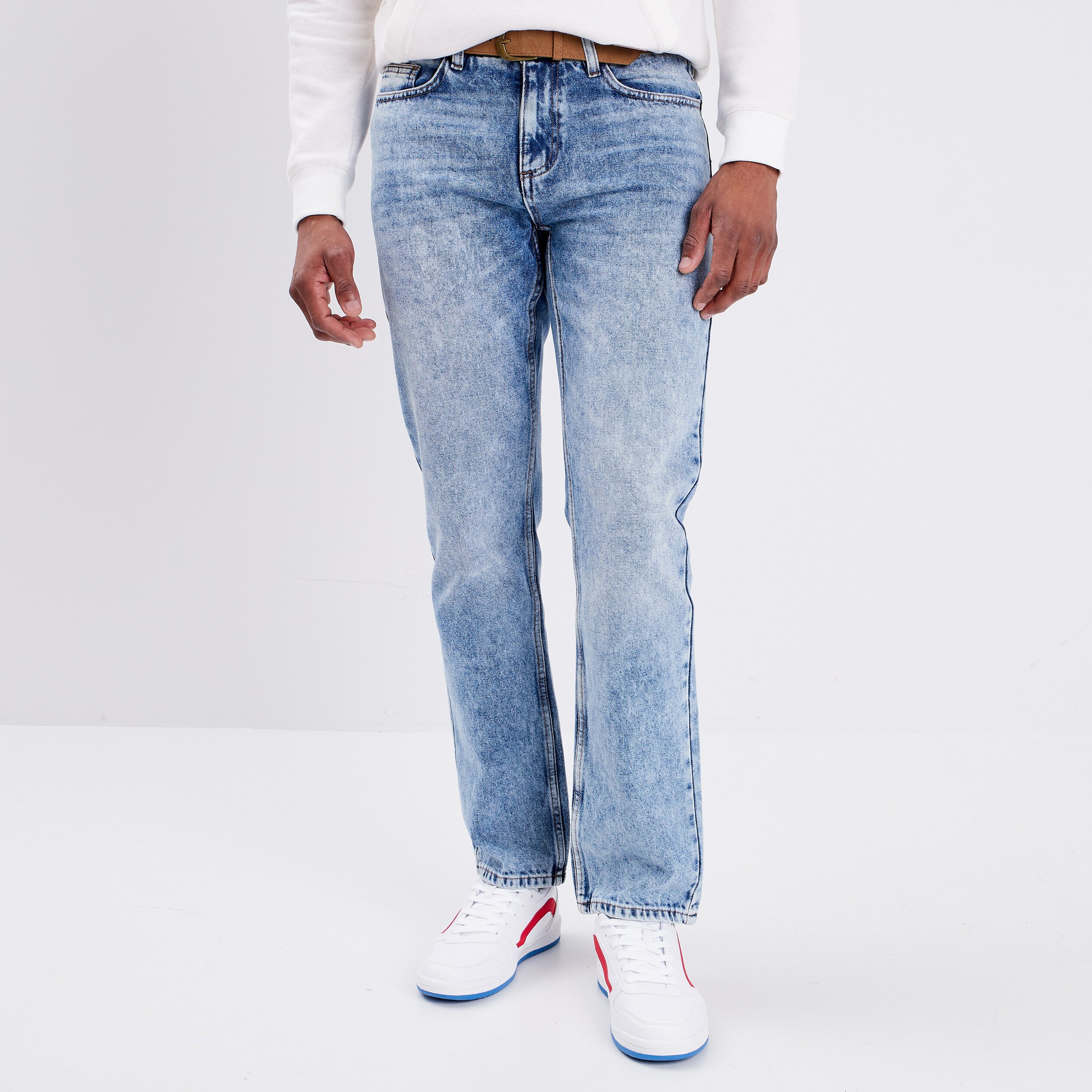 Jeans regular stretch ceinturé denim double stone homme | La Halle