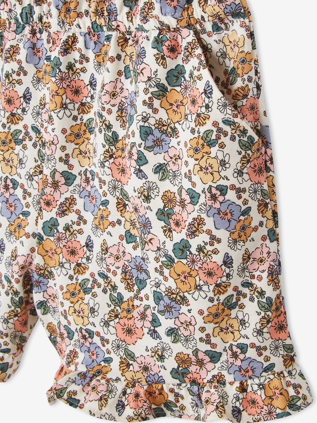 Vertbaudet Kurzer Mädchen Jumpsuit mit Trägern - schwarz bedruckt