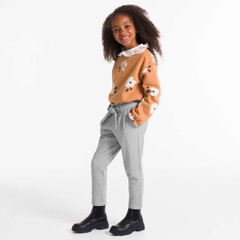 Pantalon chino ceinturé gris fille