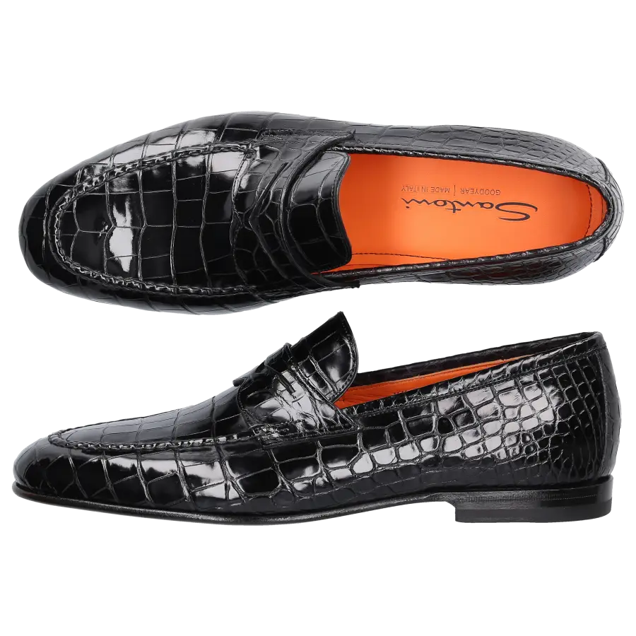 Santoni - Loafer 15609 Krokodilleder - schwarz
