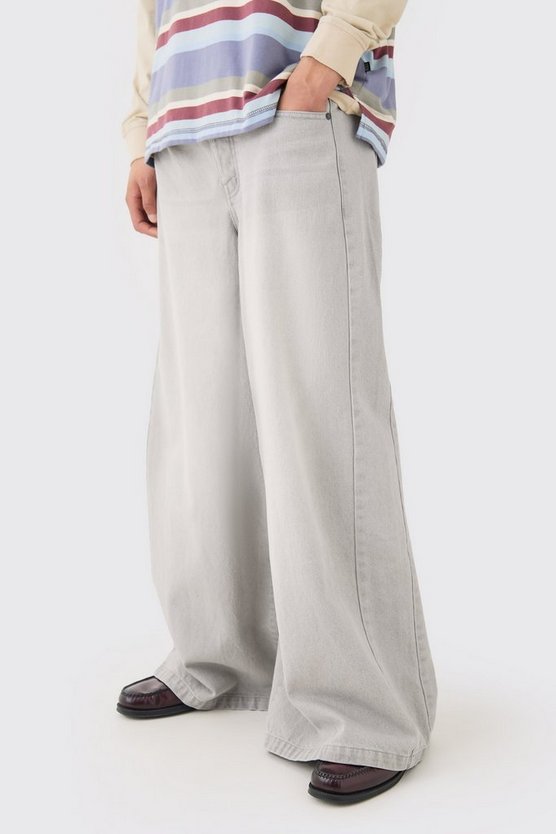 Jeans mit extrem weitem Bein in Eisgrau