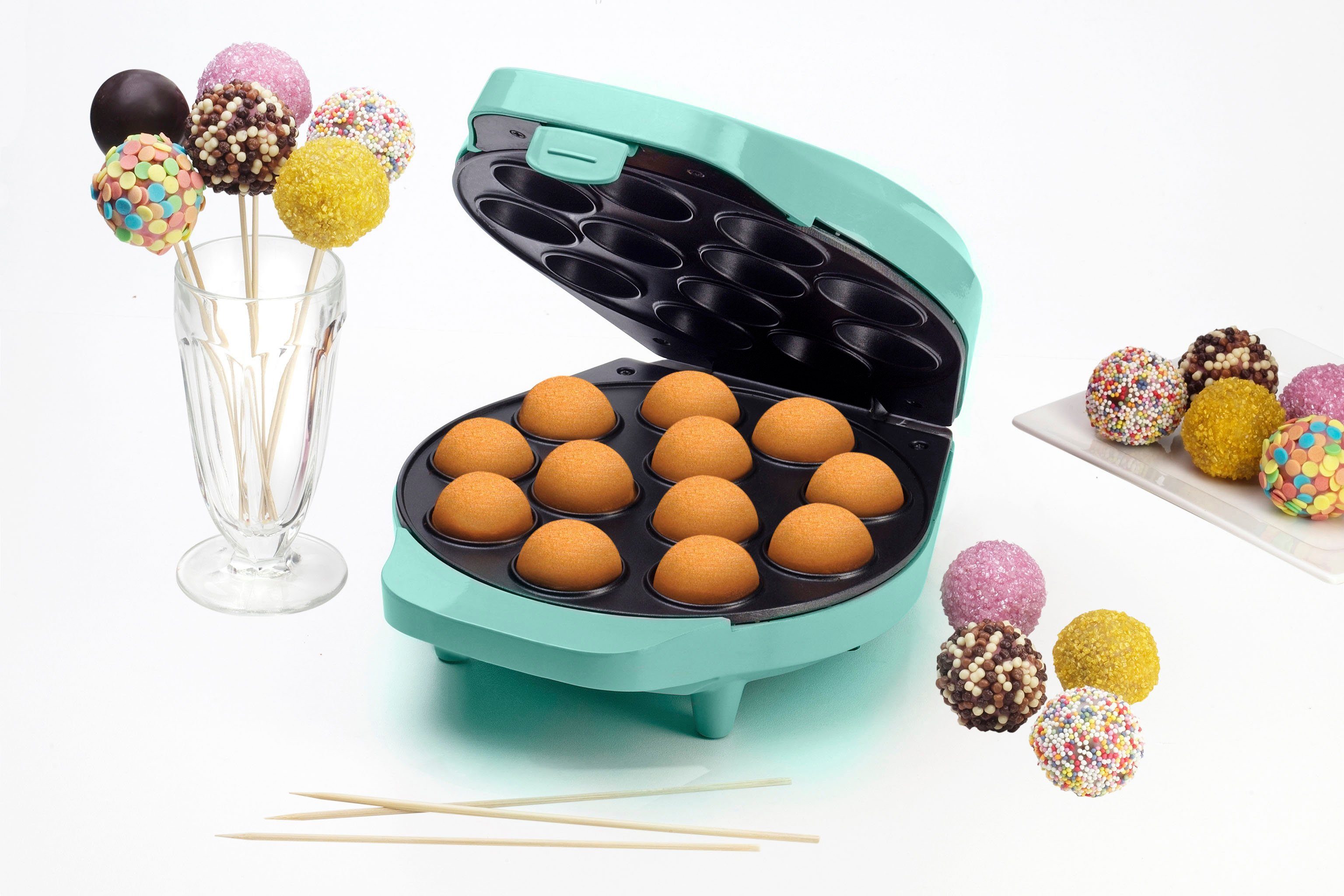 bestron Cakepop-Maker DCPM12, Retro Design, 700 W, inkl. Cake-Pop-Butler, Gabel, 12 Cake-Pop-Sticks, Antihaftbeschichtung