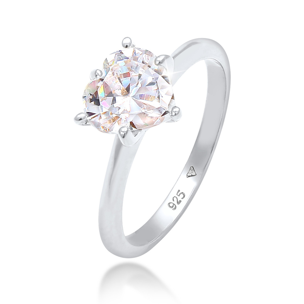 Elli Elli Bague Femmes Coeur Solitaire Fiançailles Amour avec Cristal de Zirconium en  Bague