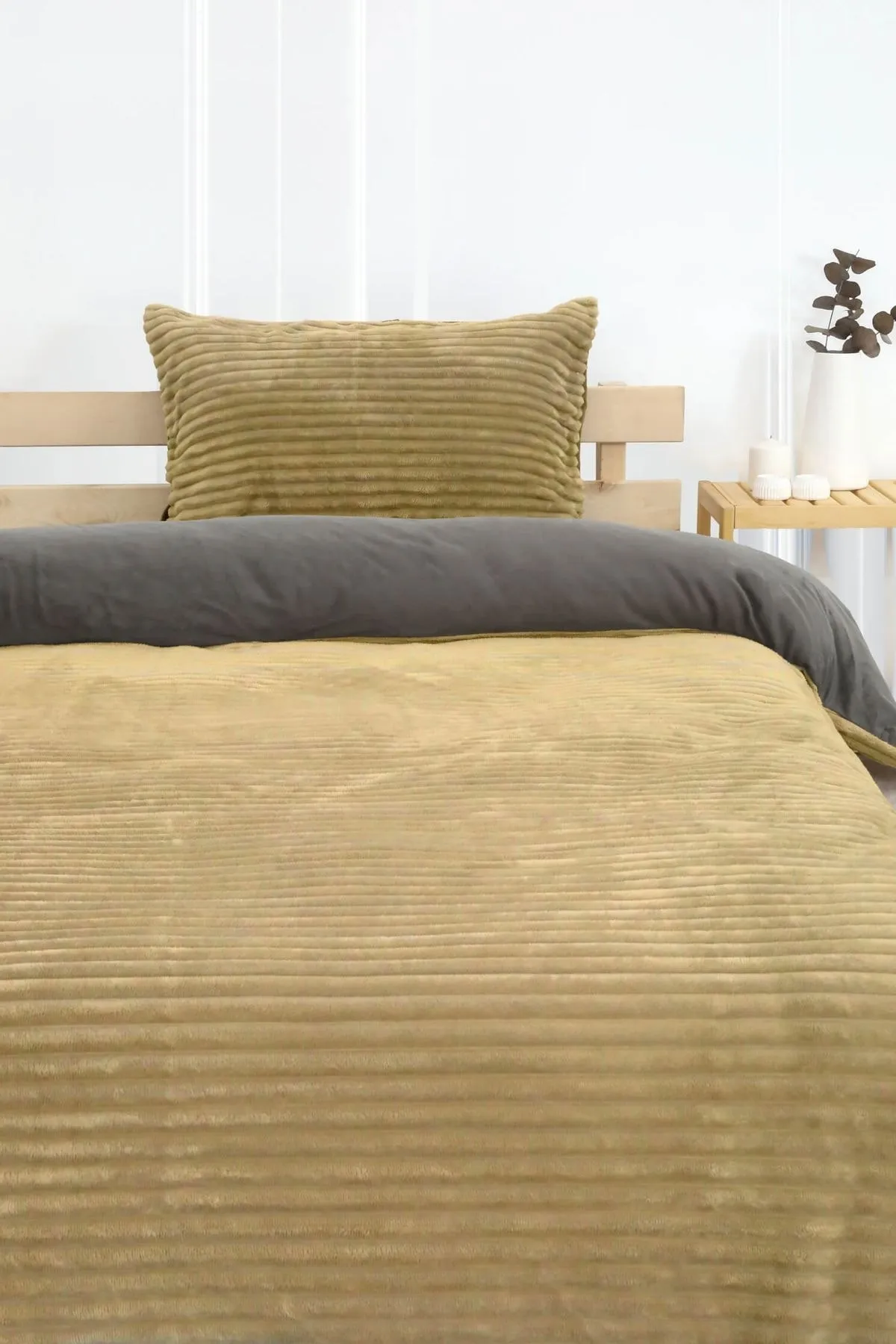 FAVORA  Einzelbettbezug-Set aus Merino-Twill-Plüsch – Senf
