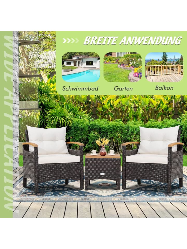 COSTWAY 3tlg. Polyrattan Gartenmöbel Set in Weiß günstig kaufen onesize