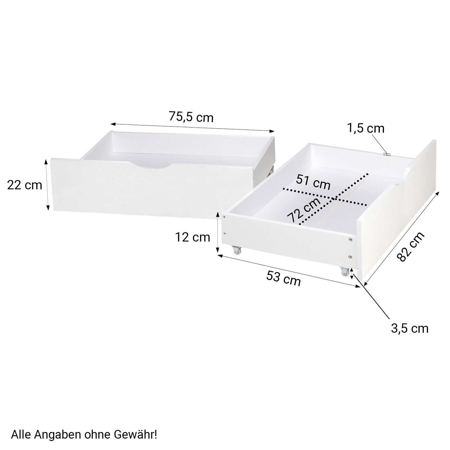 Homestyle4u Holzbett Doppelbett 140x200 mit Bettkasten 2er Set Rollrost