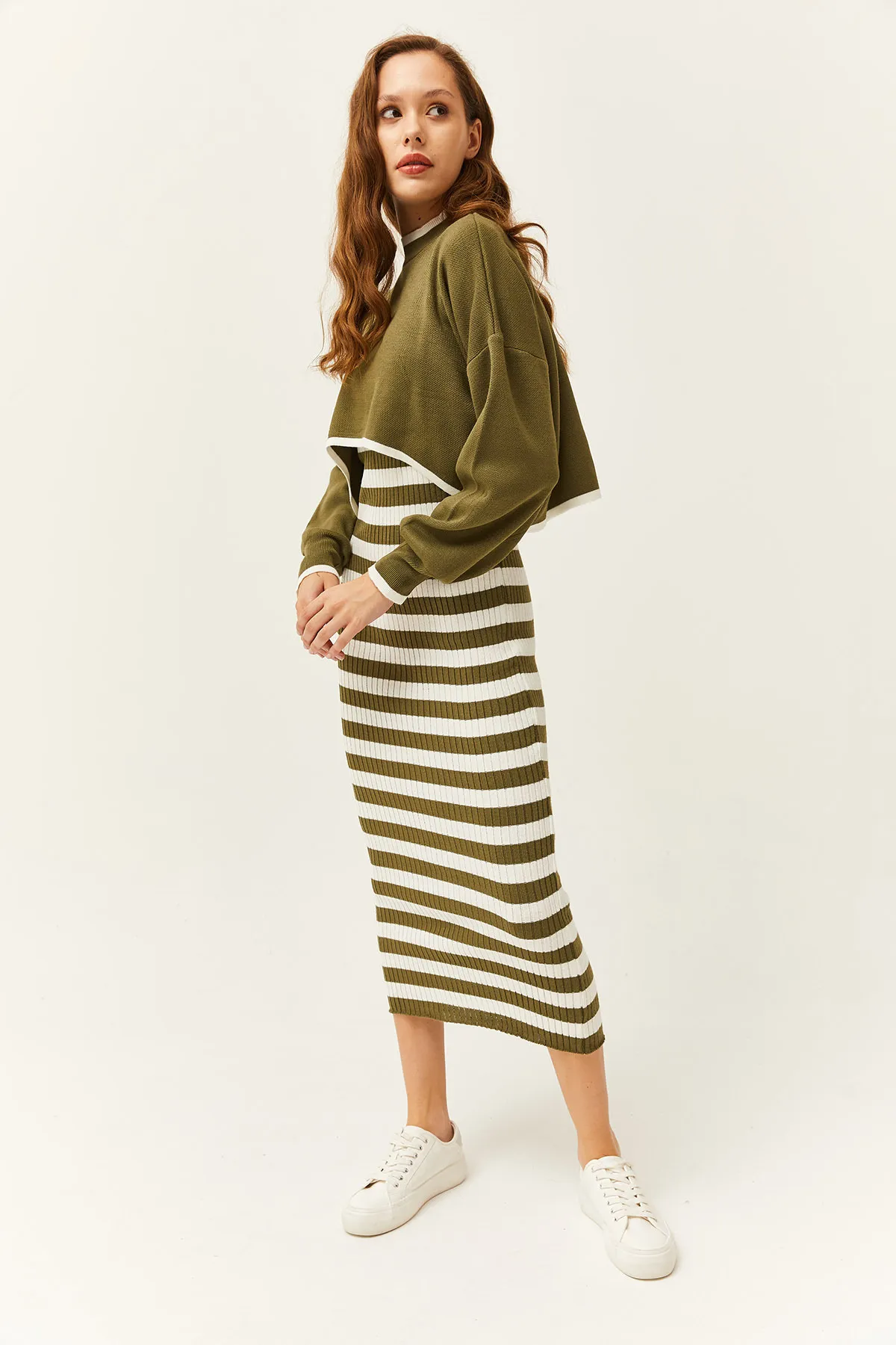 Olalook  Damen-Khaki-Oberteil, Pullover, Unterkleid, Strickanzug, TKM-19000237