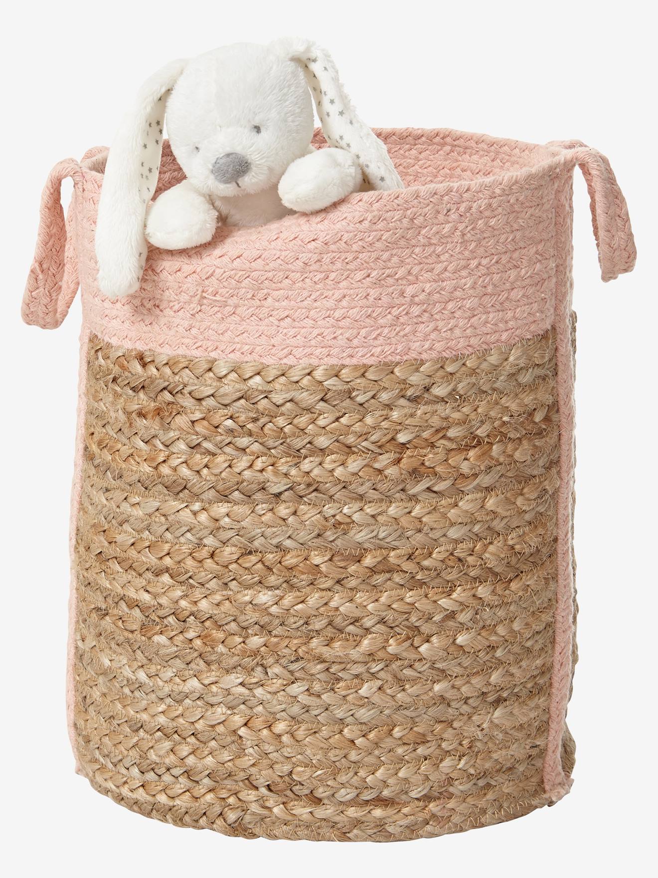 Panier en jute bicolore Calla osier/rose