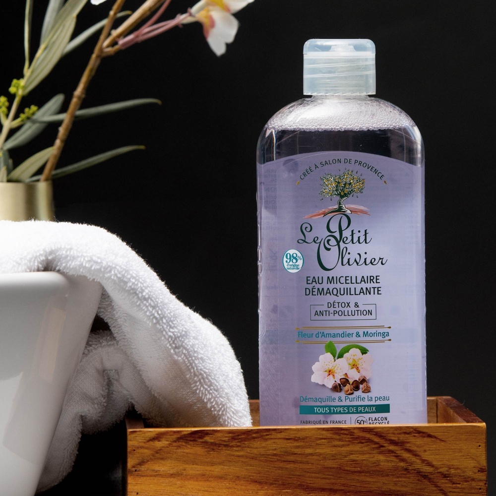 le petit olivier Eau Micellaire Démaquillante Détox & Anti-Pollution Fleur d'Amandier & Moringa Eau Micellaire - Tous Types de Peaux