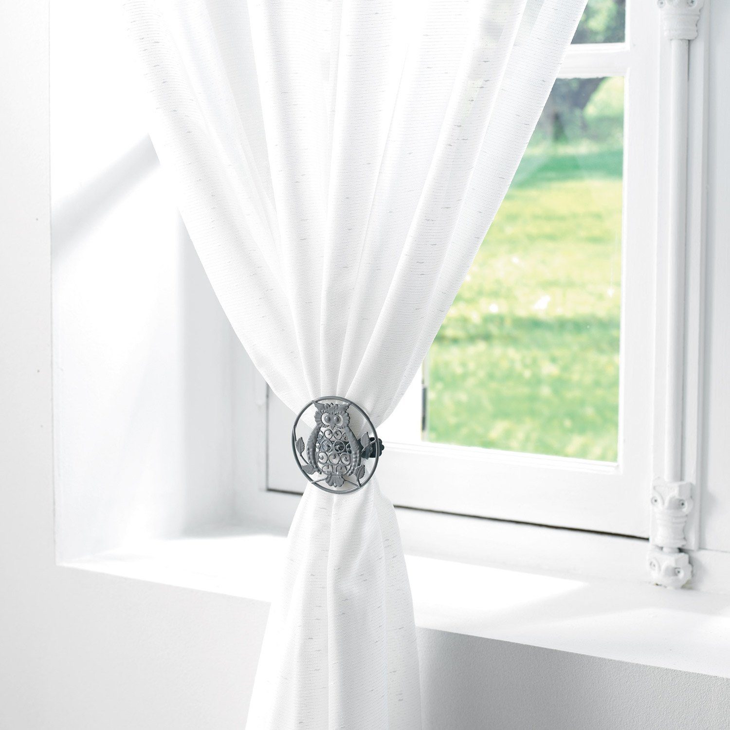 Raffhalter Raffhalter 2er Pack Eulen grau Metall Moderne Vorhanghalter, Sanixa, Vorhänge, Schals, Gardinen, (2 Stück, 2-tlg., 2x Deko für Gardinen), Dekorativ Eulenform Metallhalter