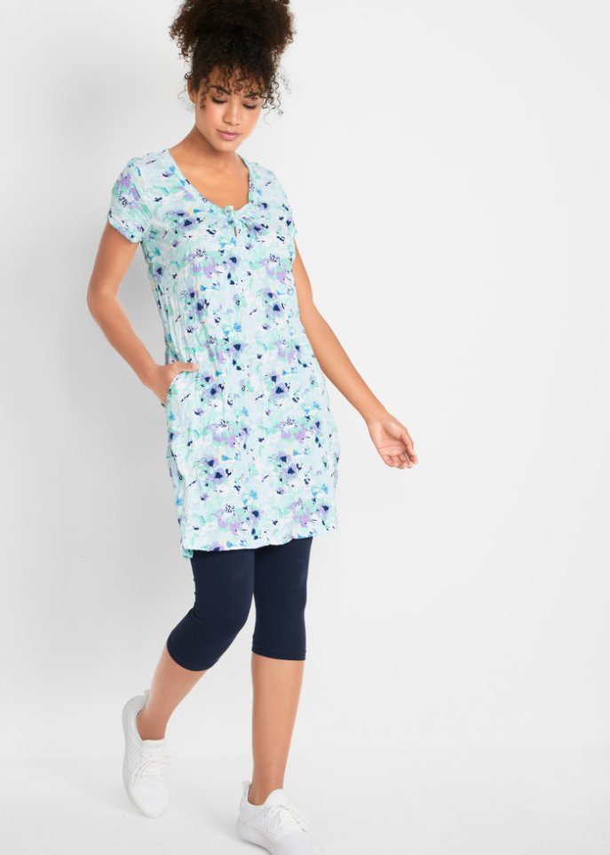Long-Tunika mit Crash-Effekt und Capri-Leggings (2-tlg.Set)