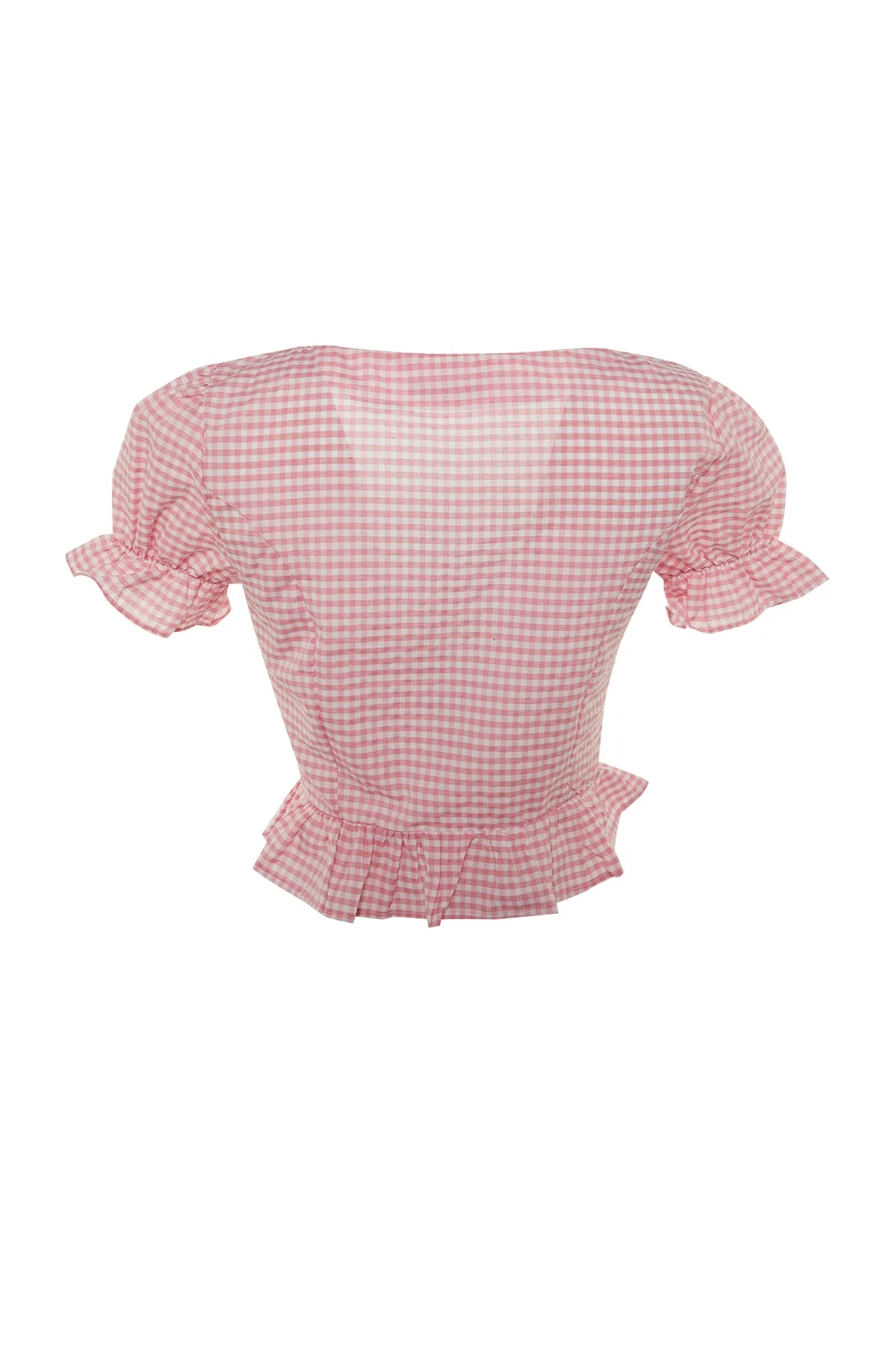 Trendyol Collection  Rosafarbene, gewebte, geknöpfte Gingham-Bluse mit quadratischem Ausschnitt TWOSS21BZ0820