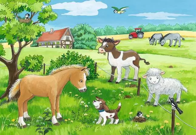 Kinderpuzzle ab 3 Jahren - Tierkinder auf dem Land - 12 Teile