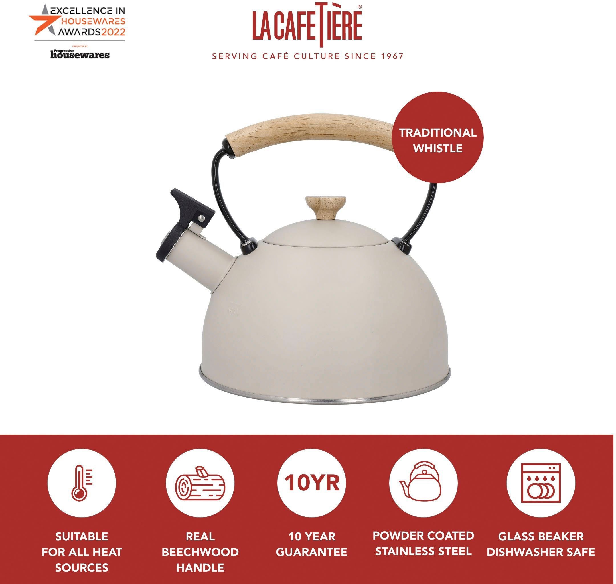 La Cafetière Wasserkessel La Cafetière, (1-tlg), pfeifend, mit Holzgriff, 1,6 Liter, Induktion