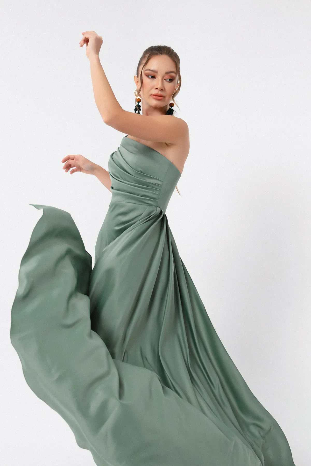 Lafaba  Türkisfarbenes One-Shoulder-Abendkleid und Abschlusskleid aus Satin für Damen