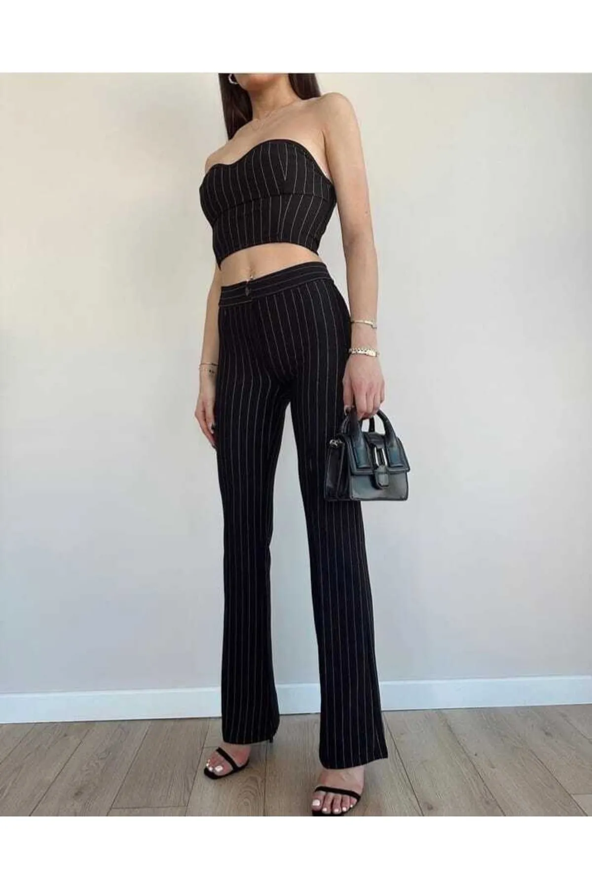 ZF BUTİK  Gestreiftes Bustier-Doppelset