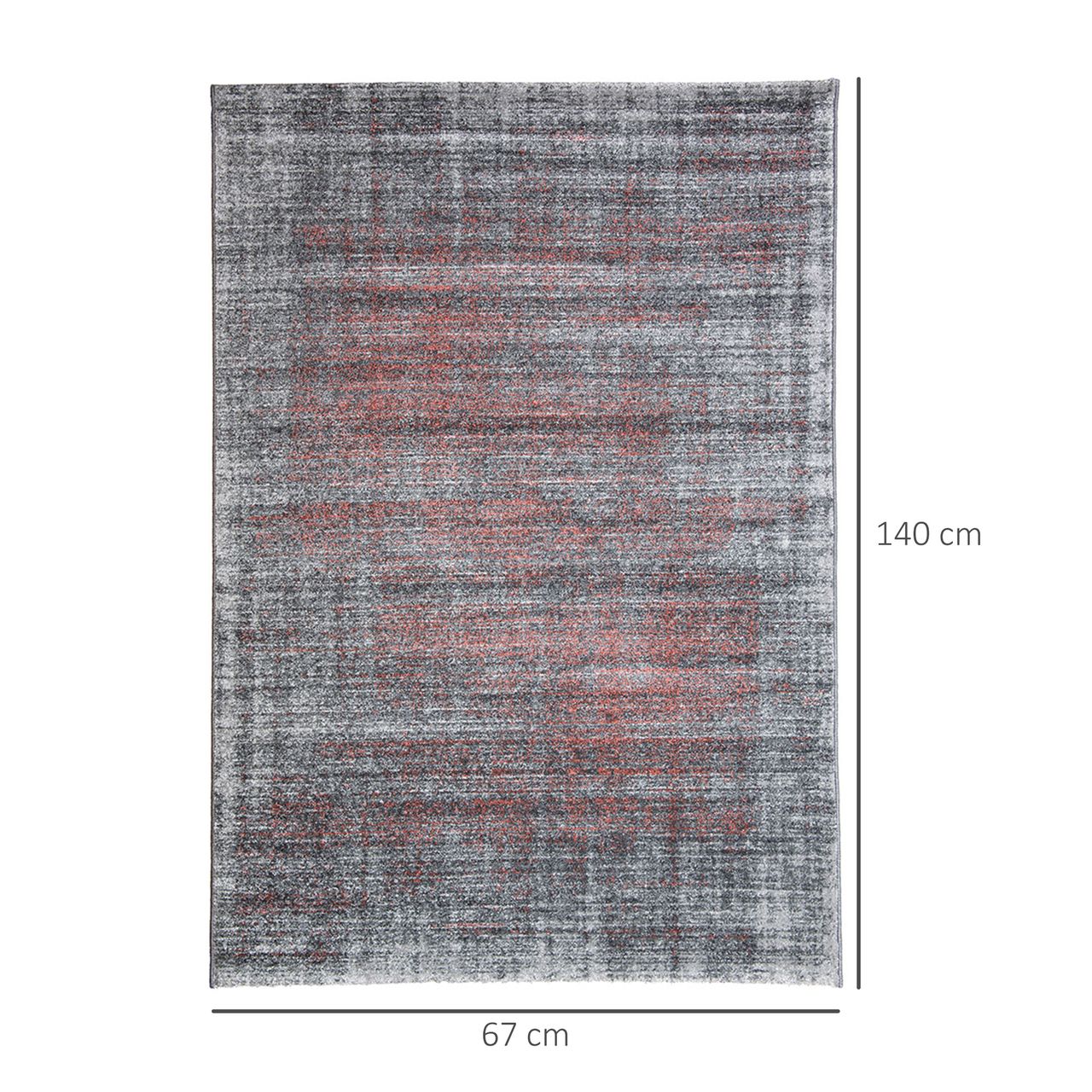 HOMCOM Teppich Kurzflor Grau-Koralle 140 x 67 x 1 cm