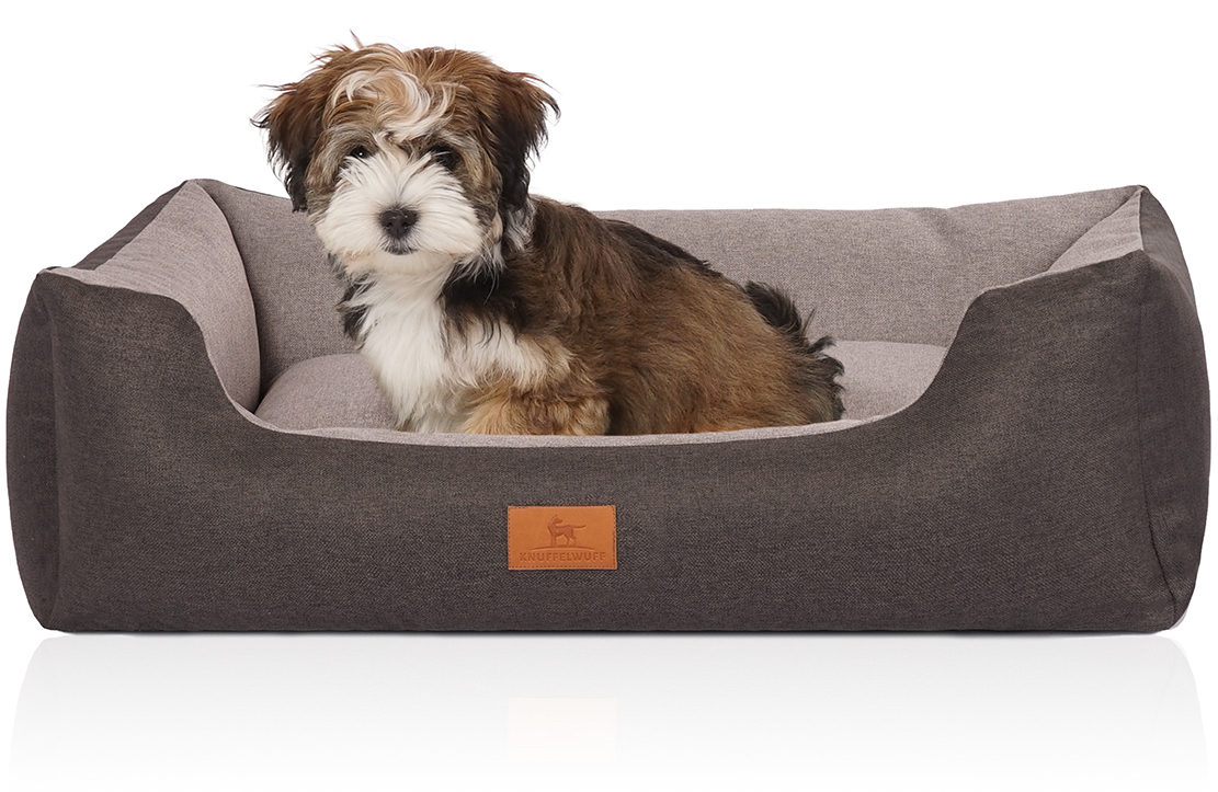 Knuffelwuff Hundebetten Knuffelwuff Hundebett Luke aus Velours mit feinem Handwebcharakter schwarz/ grau M-L