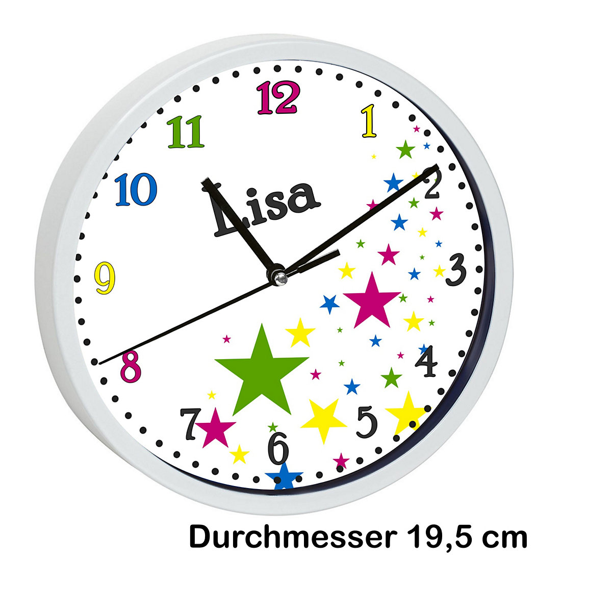 Kinder Wanduhr personalisiert mit Name Sterne