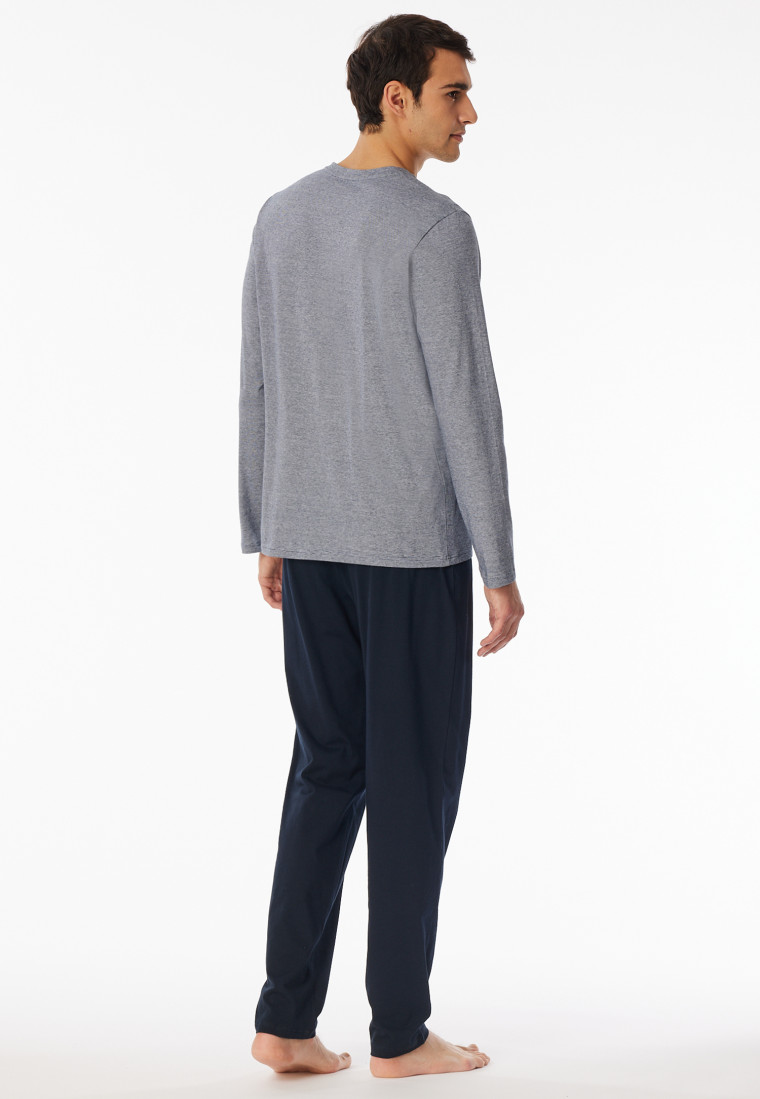 Schlafanzug lang Ringel Knopfleiste nachtblau - Casual Essentials