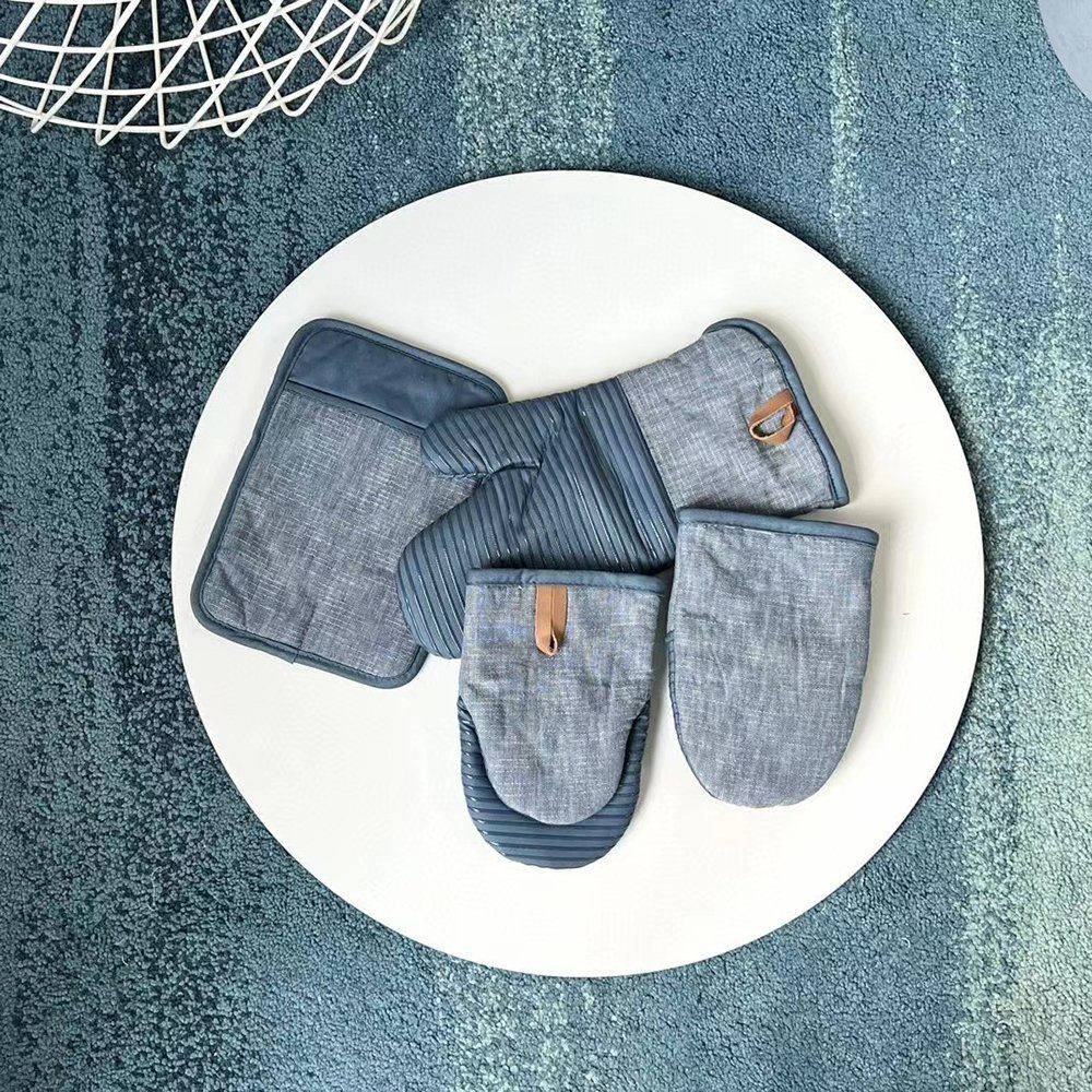 SCOKIT Topfhandschuhe Hitzebeständig Topflappen Set 4 Stück, (Baumwolle Backofenhandschuhe mit Anti-Rutsch Silikon Gestreift), Topflappen Handschuh für Kochen Backen