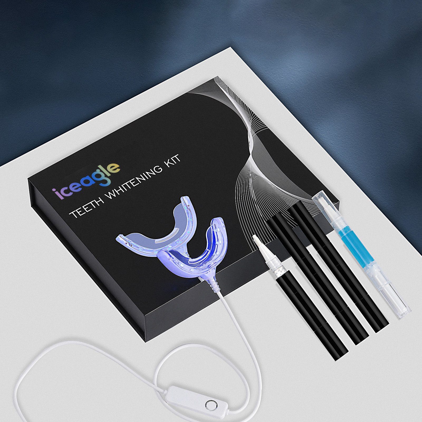 iceagle Zahnbleaching-Kit Zahnaufhellung Gel Teeth Whitening, 360° Auto Zahnbürste, U-förmig