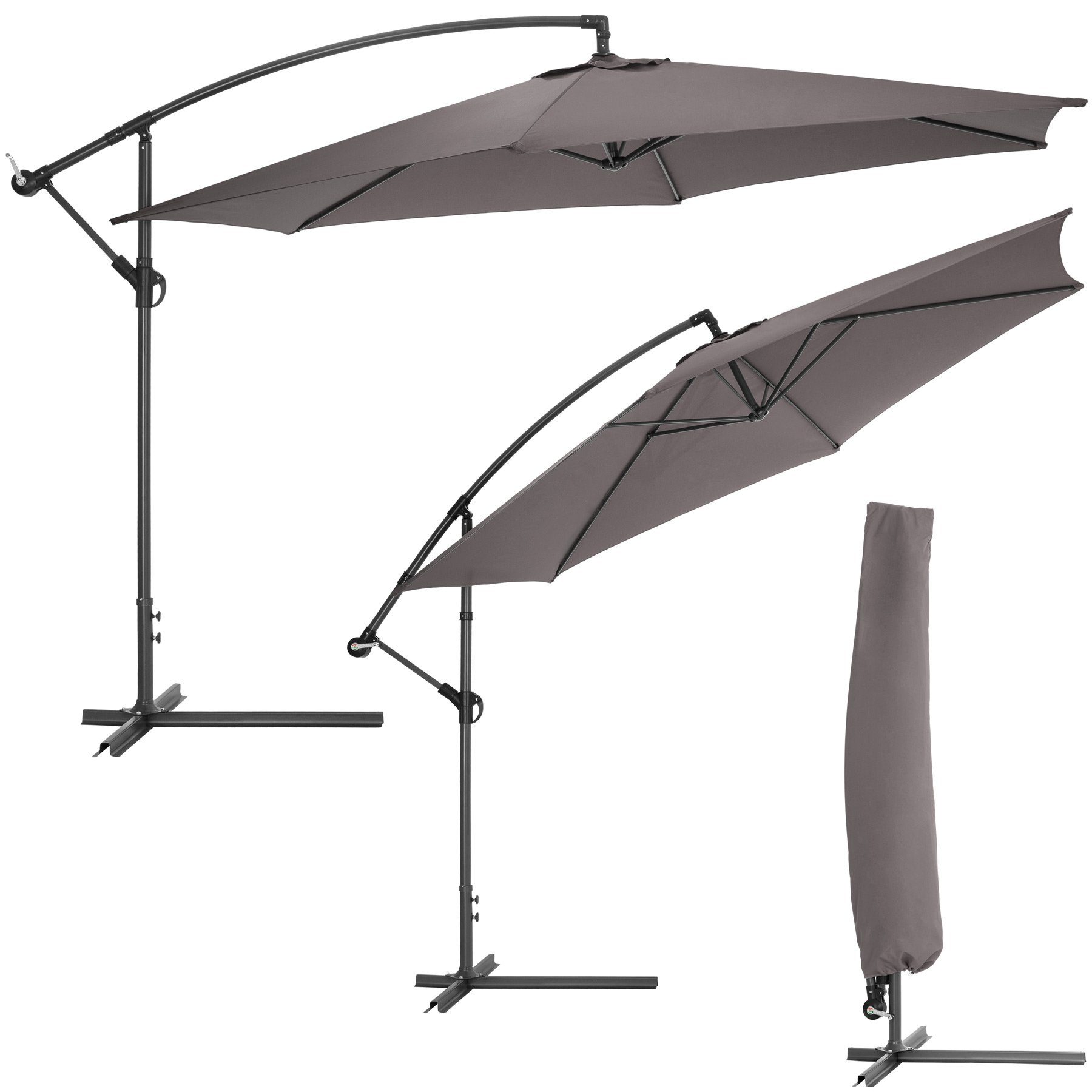 tectake Sonnenschirm Ciccio, Komplettset, inkl. Schirmstände, Fuß und Schutzhülle, Kurbel