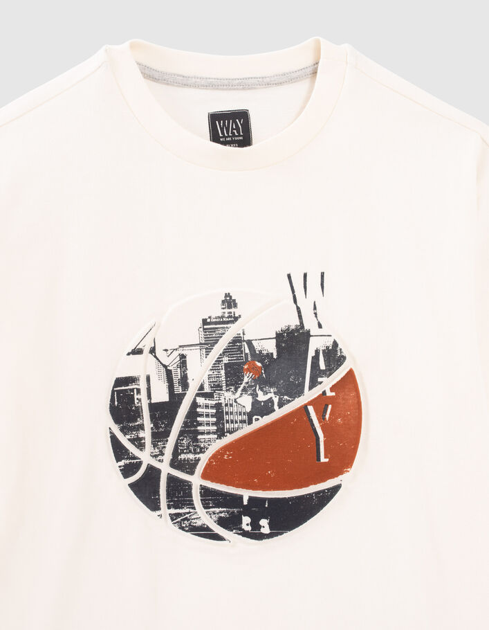 T-shirt écru visuel ballon basket embossé garçon
