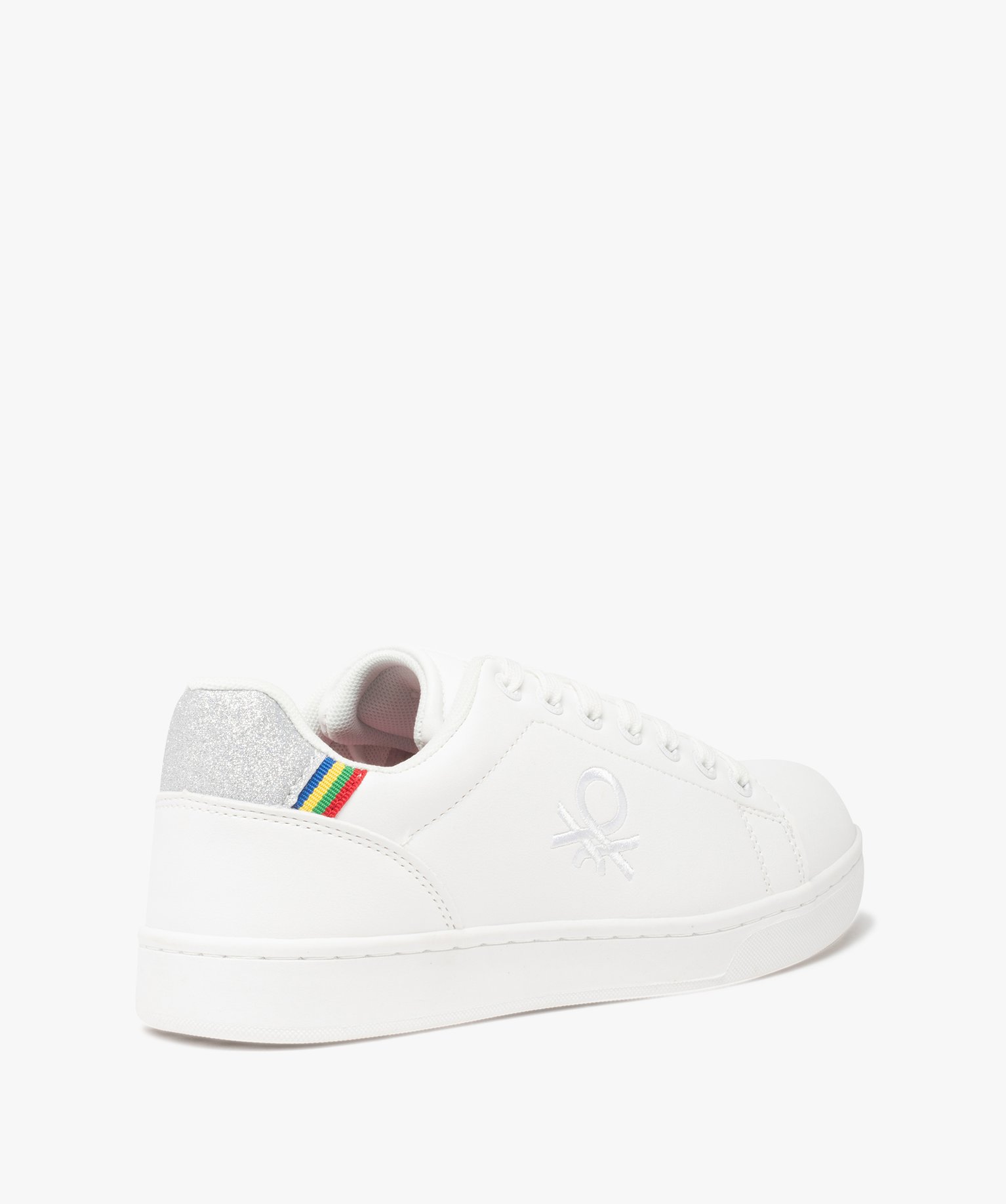 Baskets femme unies à détails pailletés – Benetton blanc | GEMO