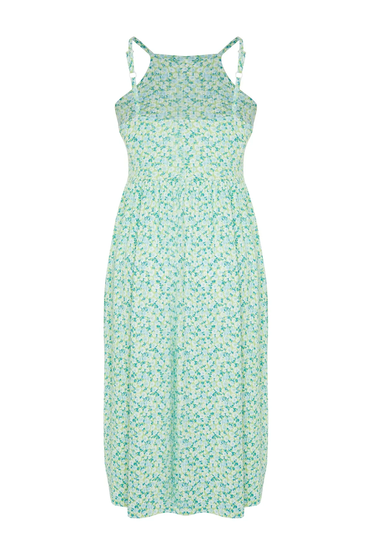 Trendyol Curve  Grünes Gimped-Strickkleid mit Blumenmuster TBBSS23AH00074