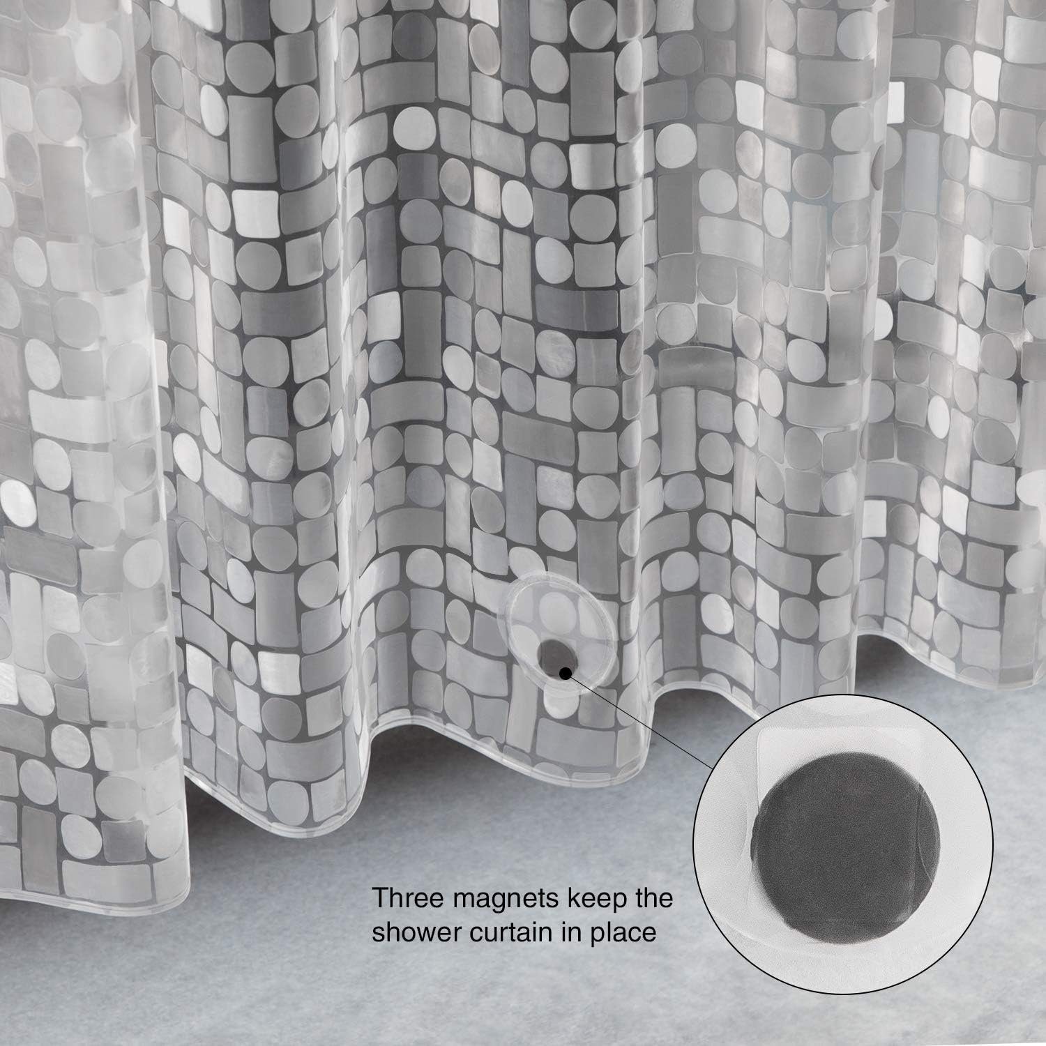 Perfine Duschrollo 3D Duschvorhang Anti-Schimmel mit Gewicht Magnet unten, Wasserdicht (SET), Wasserdicht Antibakteriell EVA Vorhang für Dusche und Badewanne