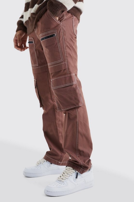 Slim-Fit Hose mit Cargo-Taschen und Kontrast-Naht