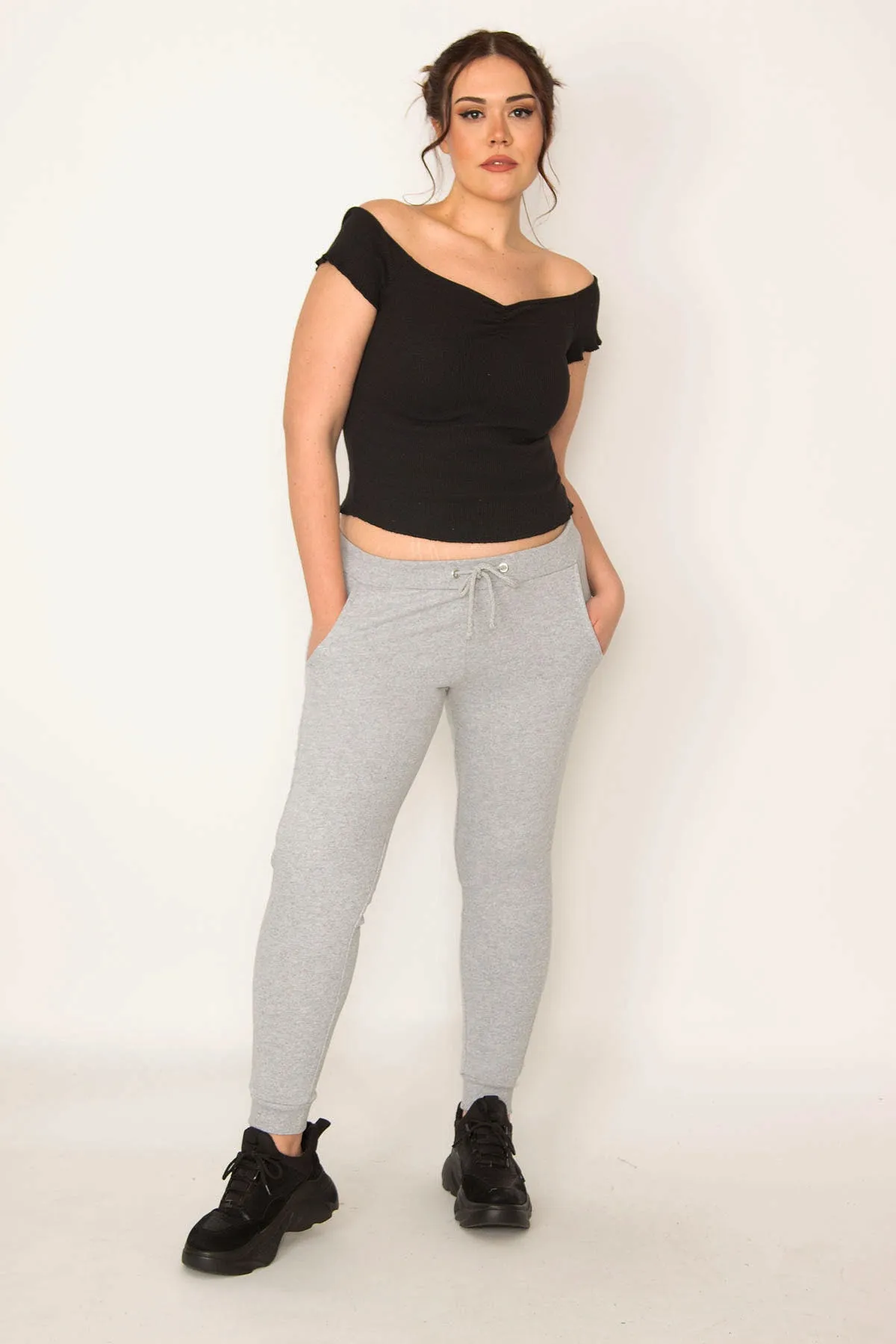 Şans  Damen-Sporthose, große Größe, grauer Stoff, Innentasche, elastischer Bund, 65n22209