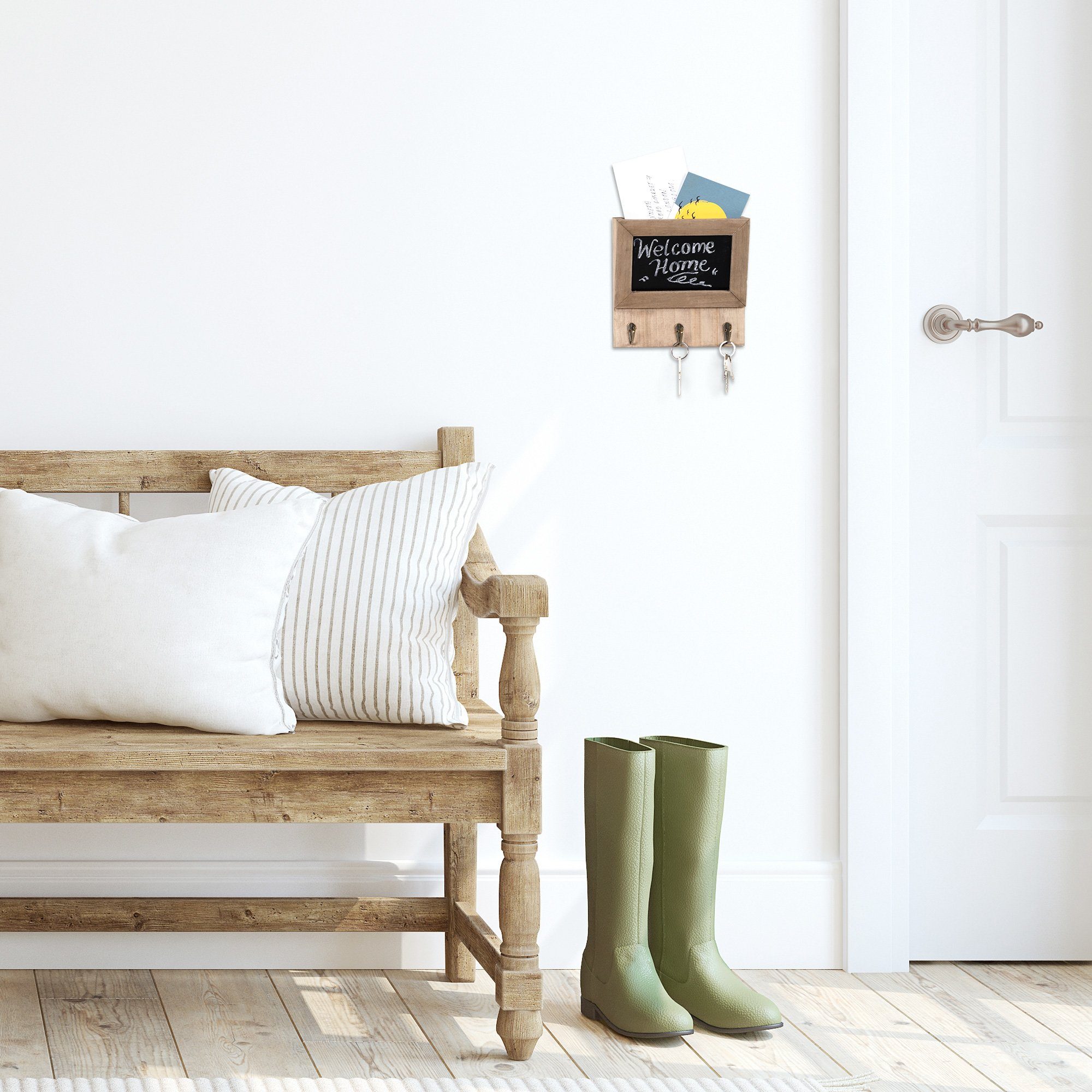 Navaris Schlüsselbrett Garderobe aus Holz mit Tafel und Briefhalter - Ablage