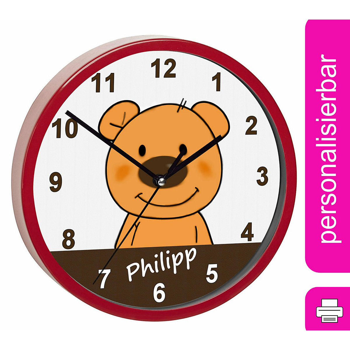 Kinder Wanduhr personalisiert mit Name Teddy Bär