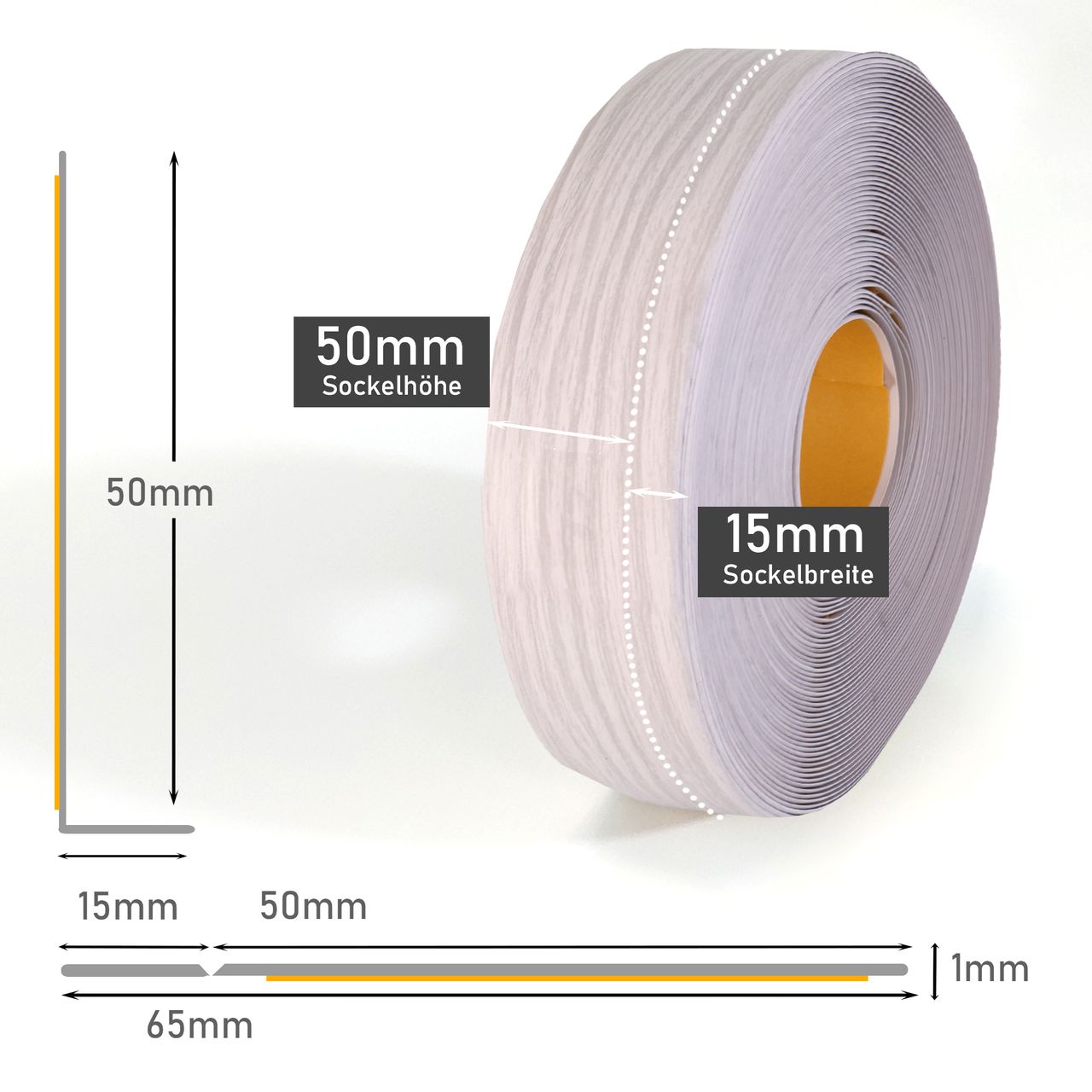 Lemodo Weichsockelleiste esche-grau, 5m Rolle
