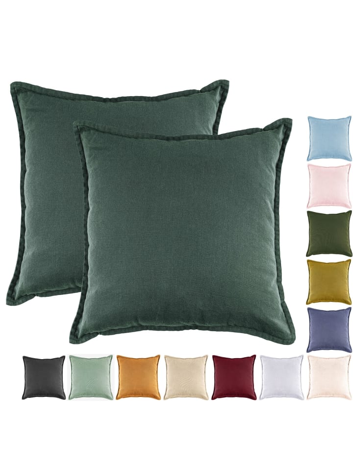 JACK 2er Set Kissenhülle 45x45cm Baumwolle Einfarbig in Dunkelgrün günstig kaufen 45x45 cm