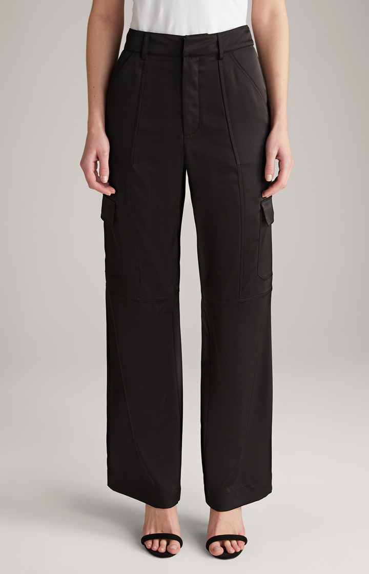 Satin-Cargohose in Schwarz